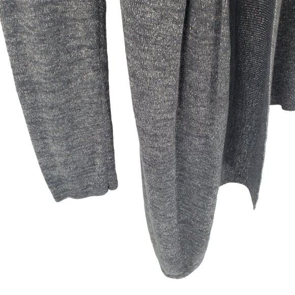 Gray Metallic Knit Cardigan Sweater Women Size S Open Front Stretch Career Cache - Picture 3 of 11